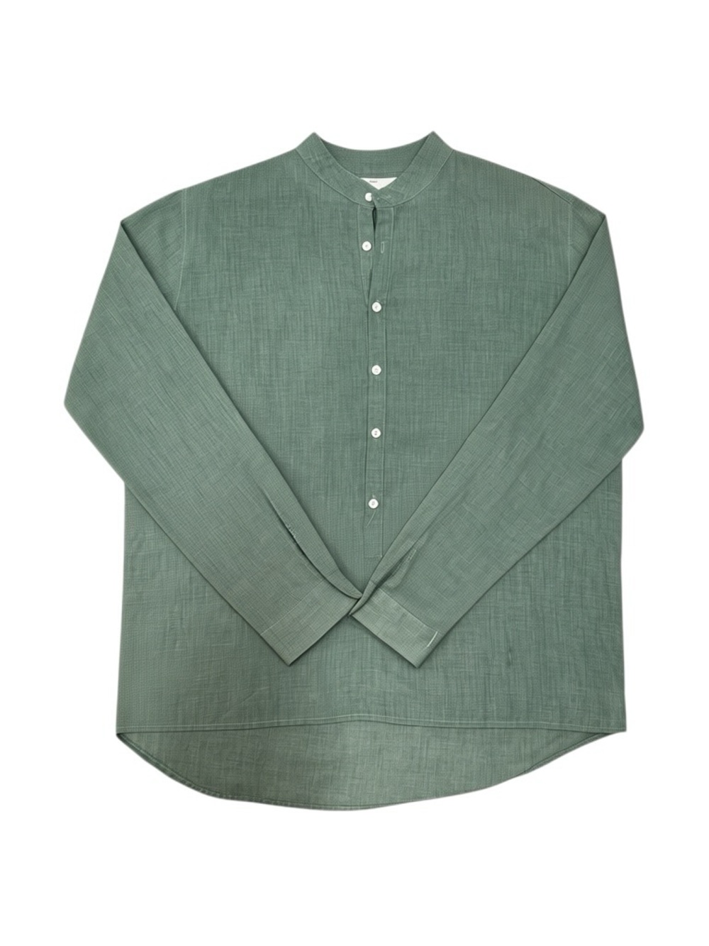 Mens Sage Green Linen Boho Popover Shirt XXL Band Collar Beach Resort Tunic